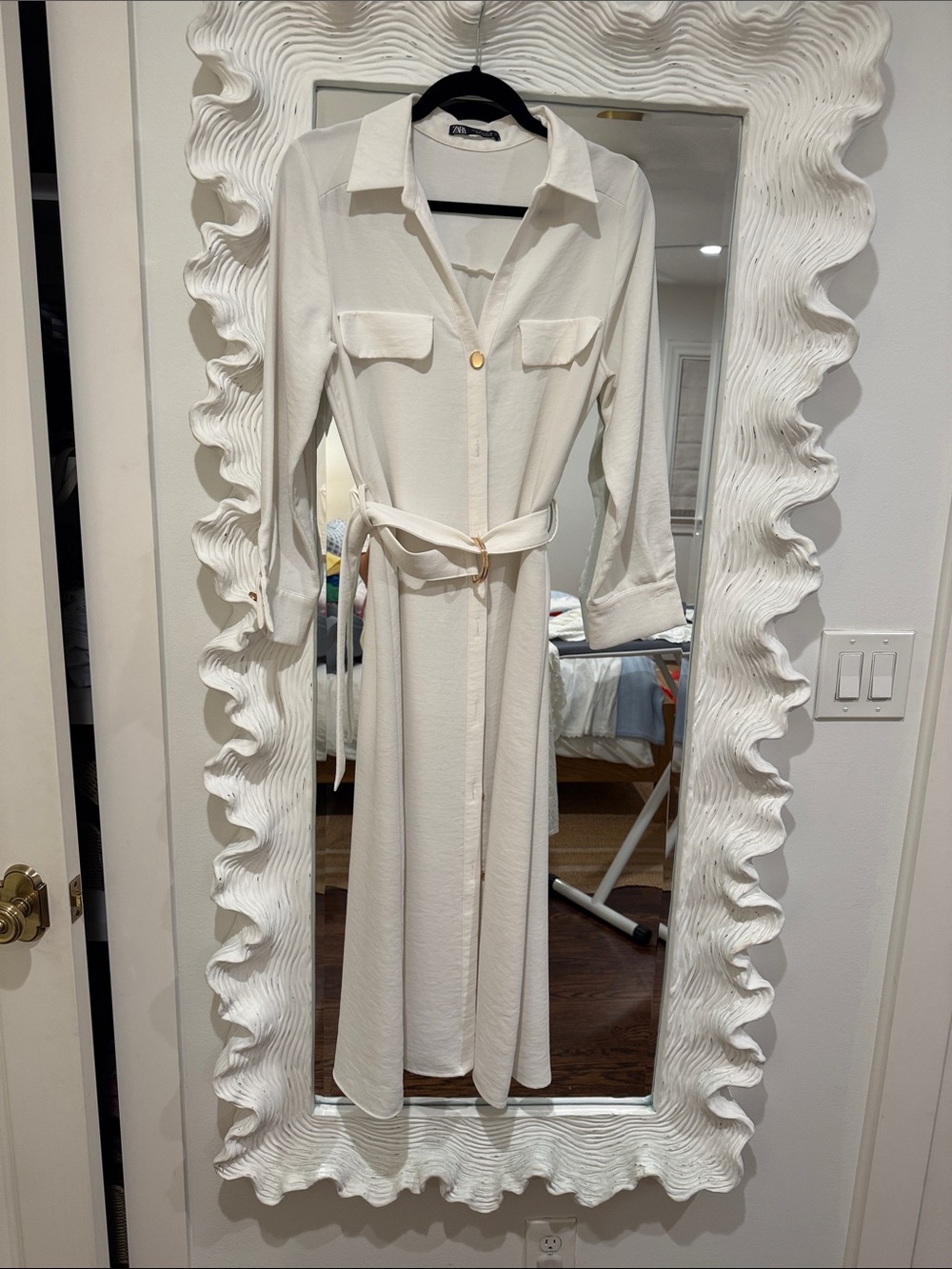 Zara Cream Midi Shirt Dress with Belted Waist - Picture 2 of 2